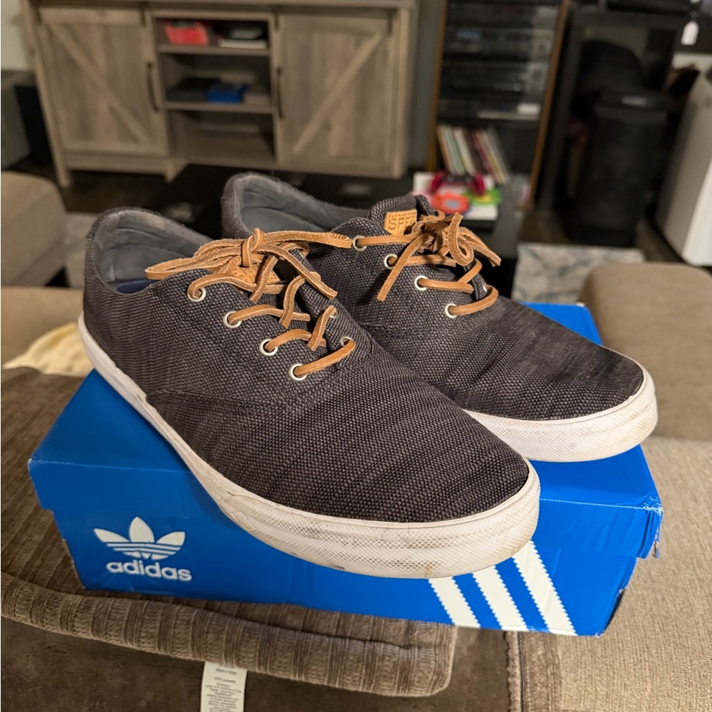 Sperry Dark Gray Canvas Sneakers with Tan Laces